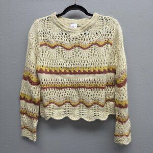 Alga Sweater Womens Small Cream Open Knit Cropped Scalloped Pullover Francescas